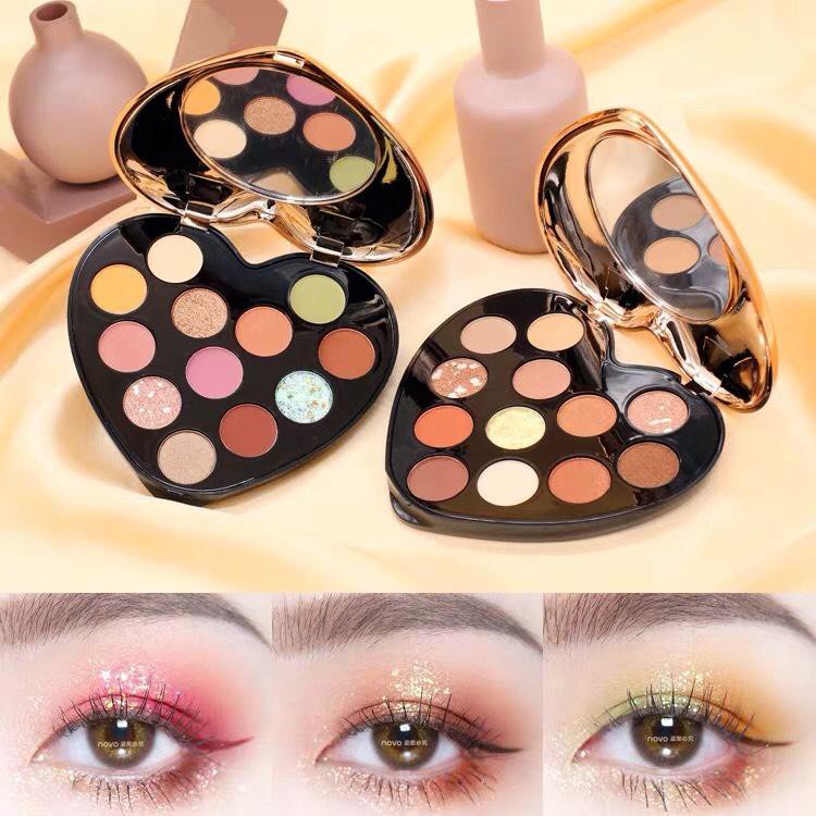 [ Siêu HOT ] Bảng Phấn Mắt  NOVO Trái Tim 12 Ô Màu Nhũ Lì Lâu Trôi I Love Eyeshadow No.5298