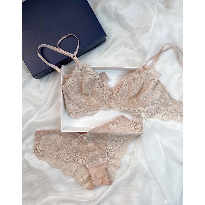 Set Áo ngực Bralette Ren , quần lót ren MÀU NUDE [Hình thật shop chụp]