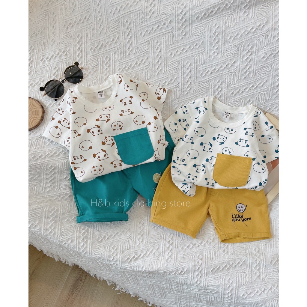 Bộ gấu tràn hình quần kaki mềm cho bé