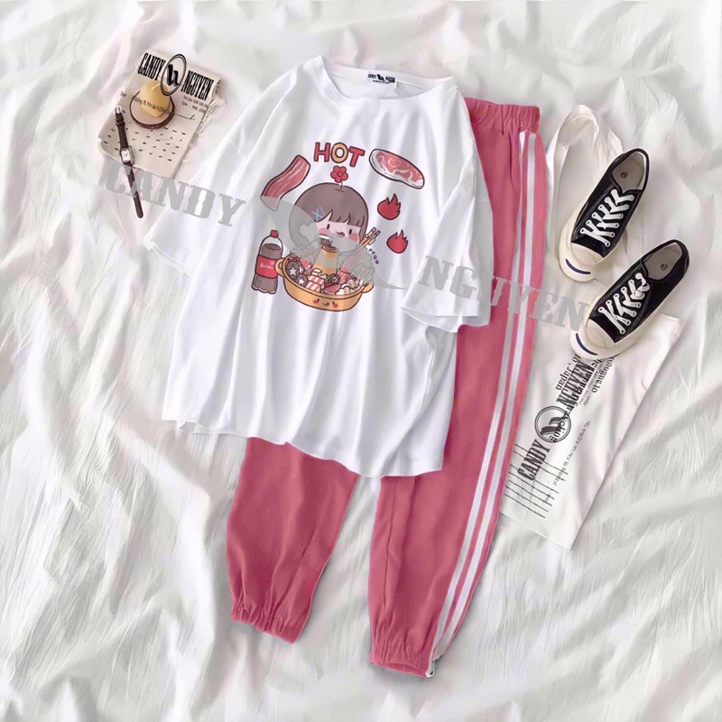 Sét áo đủ hình +quần bo gấu hồng