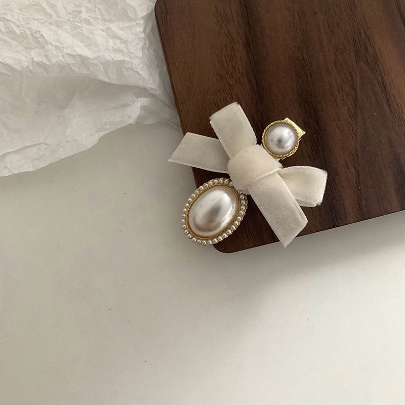 Kẹp Tóc Đính Nơ Màu Trắng Sữa Chất Lượng Cao Cho Nữ