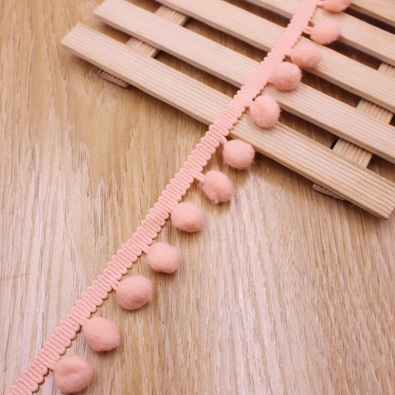 Dây ruy băng hoa ren sợi dẹt kèm 1 cm quả bóng nhỏ, phụ kiện trang trí handmade đa chức năng