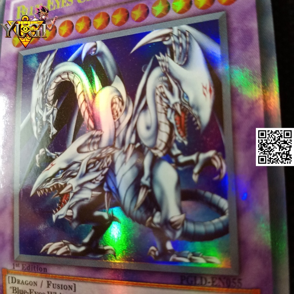 Card yugioh Blue Eyes Ultimate Dragon Rồng trắng mắt xanh 3 đầu có tem bạc phản quang Lá hiệu ứng phản quang TẶNG Sleeve