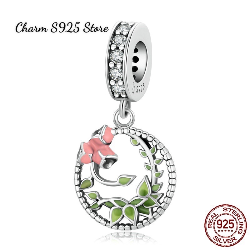 CHARM TREO HOA  HỒNG BẠC S925 HÀNG CAO CẤP CHÍNH HÃNG