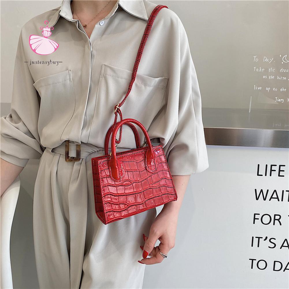 COD❤Retro Women Alligator Pattern Pure Color PU Shoulder Bag Top-handle Handbag