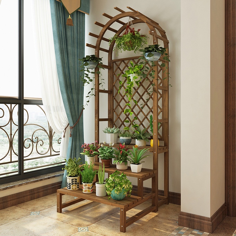 Kệ cây cảnh decor - Kệ gỗ mái vòm để chậu hoa cây cảnh trang trí nhà cửa bằng gỗ thông màu sắc tự nhiên, kệ trưng hoa