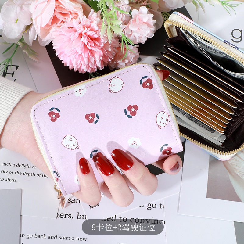 Ví Đựng Thẻ / Tiền Xu Nhiều Ngăn Có Khóa Kéo in Hoạt Hình Dễ Thương Cho Bạn Gái