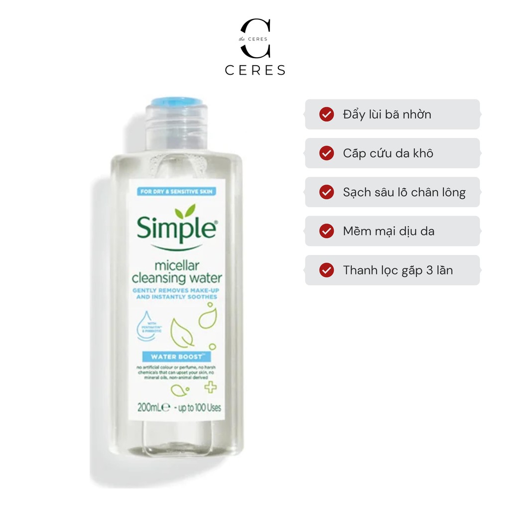 Nước Tẩy Trang Simple Cấp Ẩm Cho Da Khô Water Boost 200ml