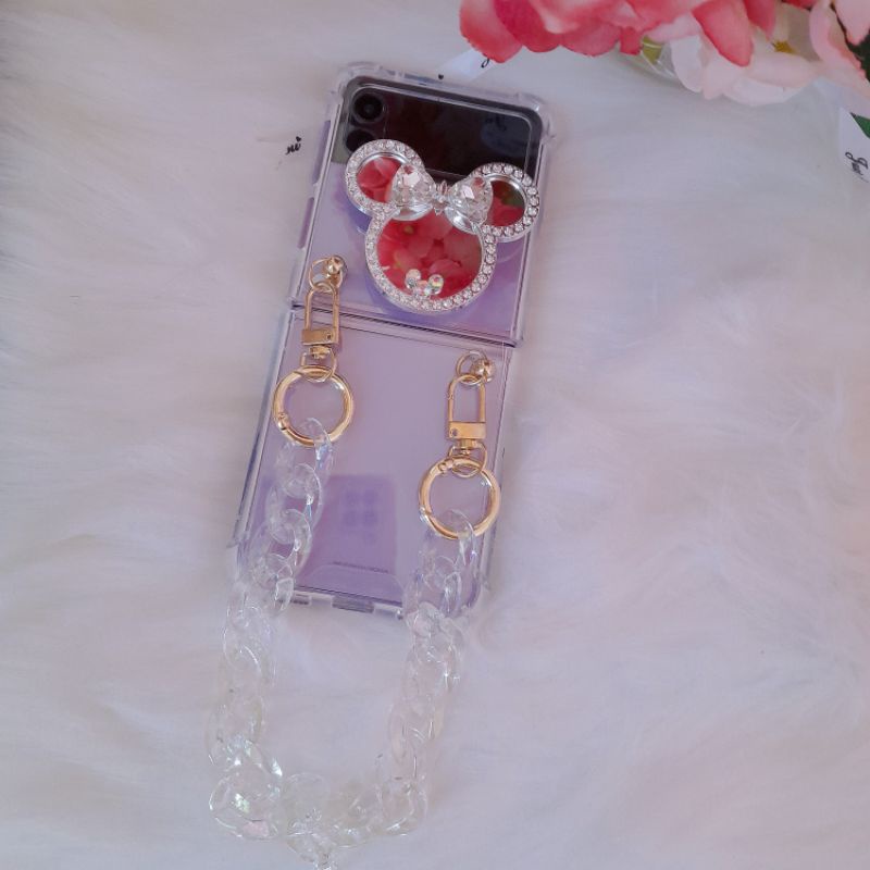 Ốp Samsung Z Flip 3 - Z Flip 4 - ZFlip3 - Flip3 5G mickey đính đá kèm dây đeo dài lấp lánh chống sốc