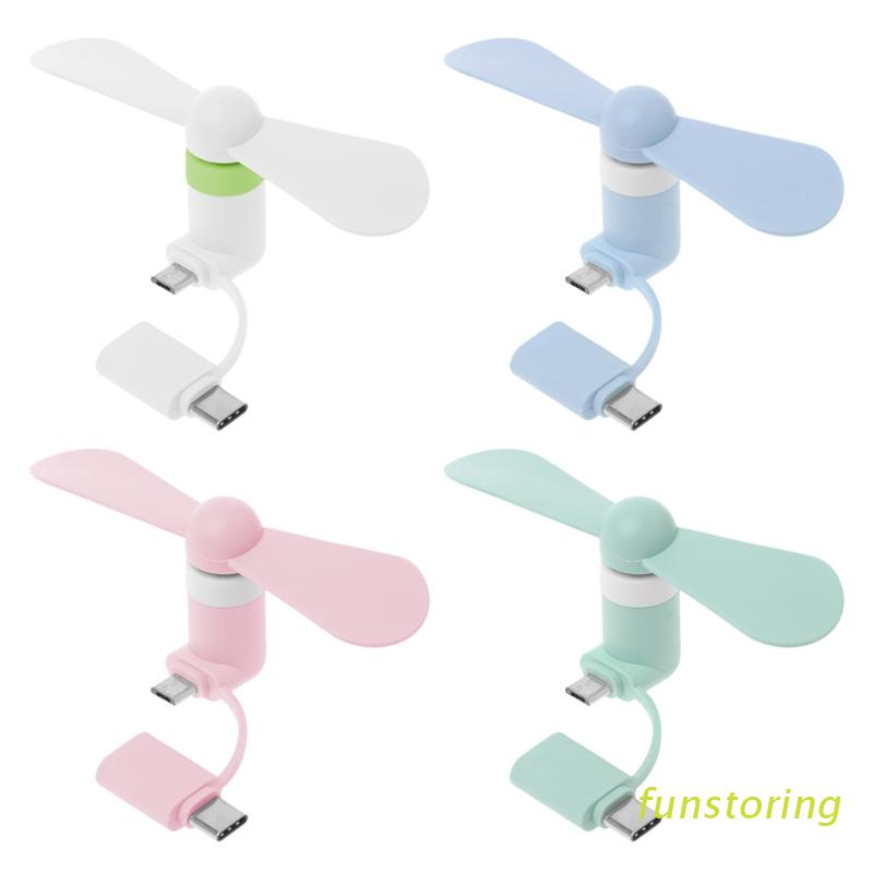 Quạt Mini Cổng USB Type C 2 Trong 1 Cho Điện Thoại Samsung Xiaomi Huawei HTC