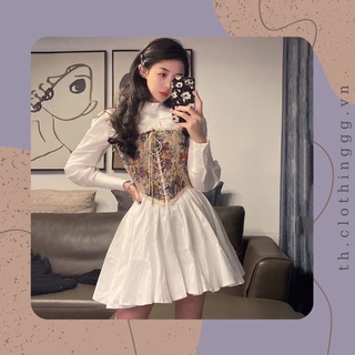 Áo hai dây corset phong cách Pháp + váy dài tay