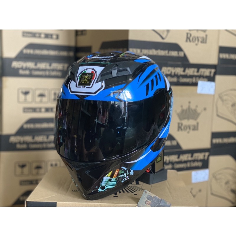 MŨ FULLFACE 2 KÍNH M266 ĐEN BÓNG LÊN TEM HÃNG XE XANH DƯƠNG CỰC ĐẸP, Mua 1 MŨ TẶNG 1 Quà, BH 12 Tháng