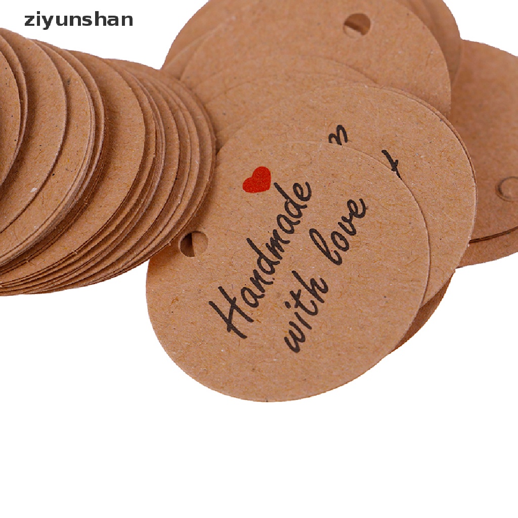 Set 100 Tấm Nhãn Giấy Cứng Handmade with Love Kèm 20m Dây Treo