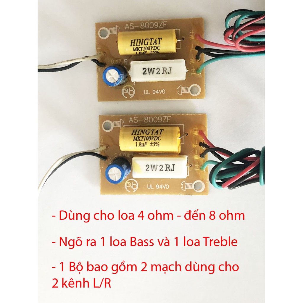 Combo 2 mạch phân tần bảo vệ loa ngõ ra 2 đường tiếng 1 Bass và 1 Treble UL 94V0