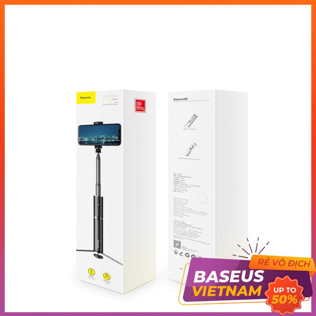 Gậy chụp ảnh selfie hỗ trợ nút bấm Bluetooth pin sạc, tích hợp 3 chân dựng - Baseus Bluetooth Selfie Stick Tripod | BigBuy360 - bigbuy360.vn