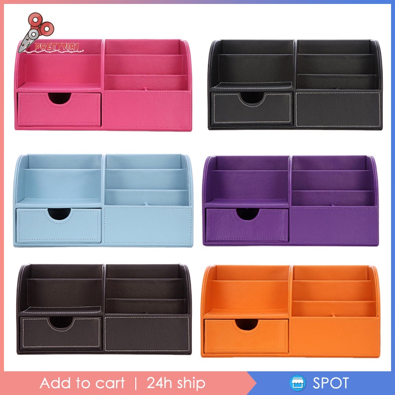 Hộp Đựng Bút Bằng Da Pu Để Bàn Màu Nâu Sắp Xếp Gọn Gàng Cho Trường Học / Văn Phòng 1