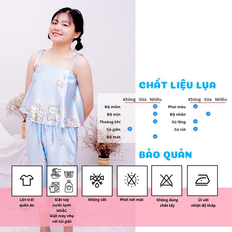 Đồ bộ lụa SBORG đồ ngủ 2 dây mặc nhà quần lửng in kitty cute có túi freesize dưới 58kg quà tặng vợ trendy