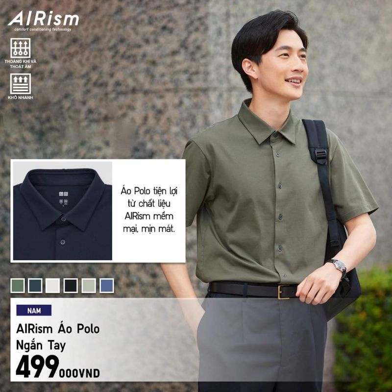 (UNIQLO Nhật chính hãng) Nam- Áo Polo AIRism ngắn tay vải làm mát - MEN AIRism Polo Shirt Short Sleeves