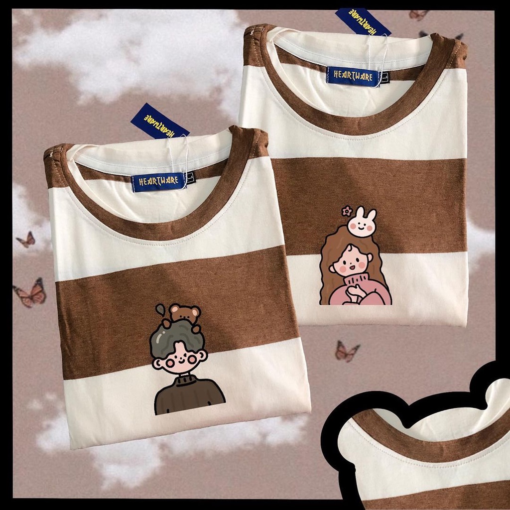 Áo thun kẻ ngang cotton MEANSTORE tee cổ tròn tay lỡ sọc phối màu pull oversize unisex form rộng nam nữ - Kẻ cặp đôi