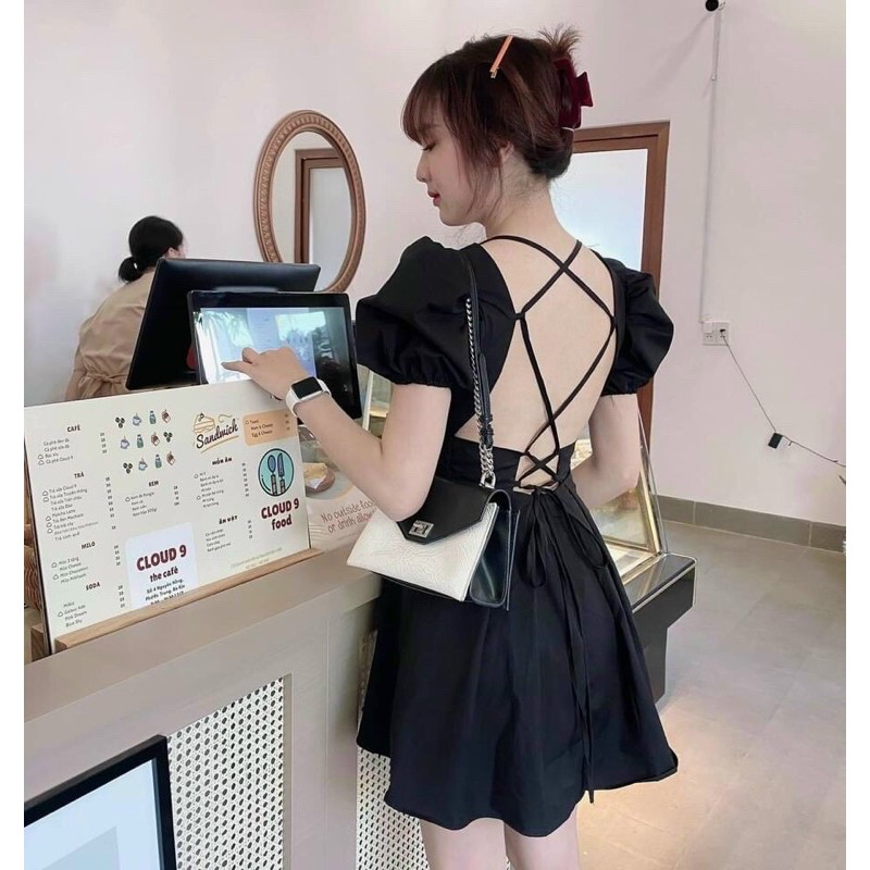 Đầm đắp chéo ngực hở lưng sexy 2 màu đen trắng