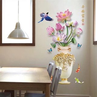 Decal dán tường bình hoa sen 3d