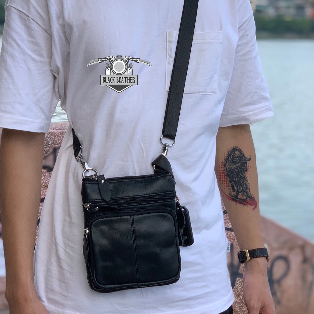 Túi da bò đeo chéo nam Black - 01