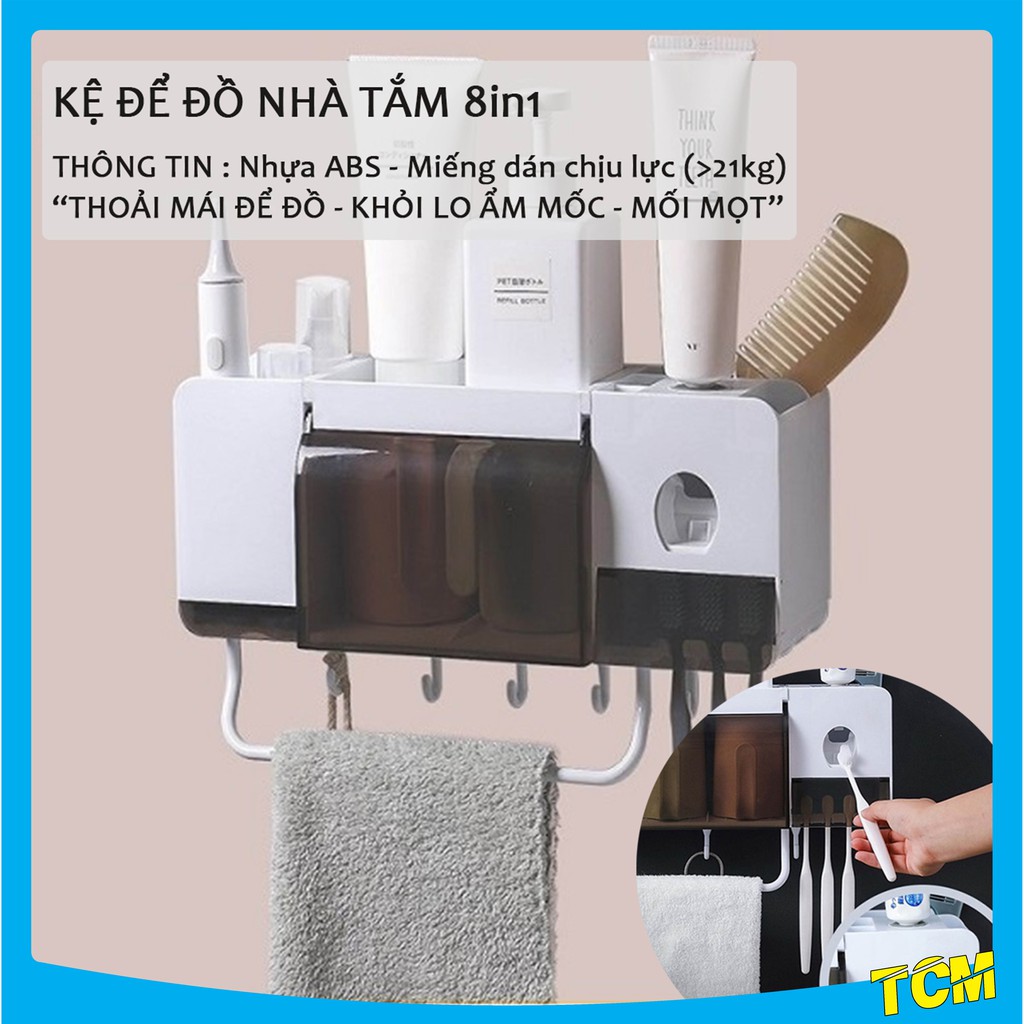 Kệ để đồ phòng tắm hút chân không tích hợp bộ nhả kem đánh răng kèm 2 cốc, 3 cốc, 4 cốc