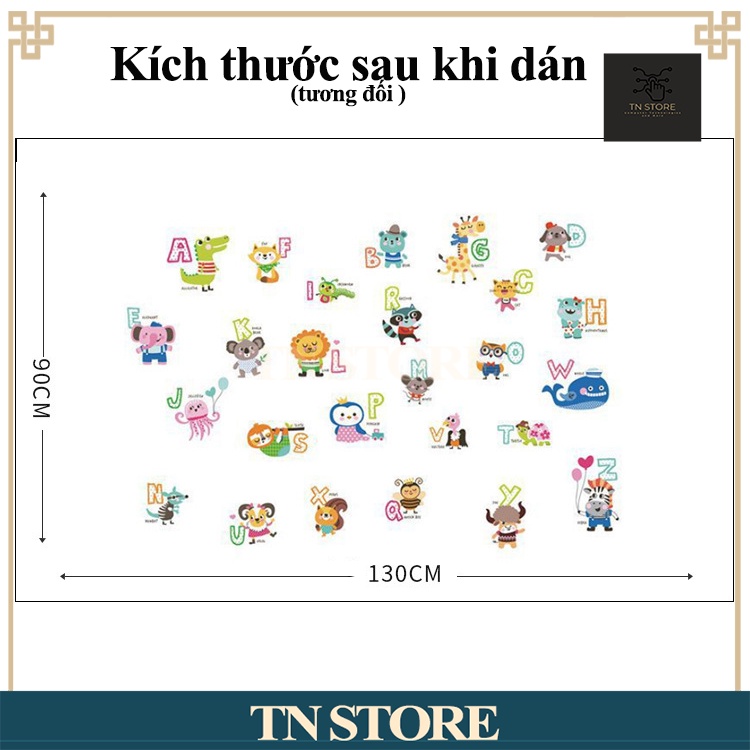 DECAL DÁN TƯỜNG BẢNG CHỮ CÁI CÓ HÌNH CON VẬT- HÌNH DÁN CON VẬT TIẾNG ANH CHO BÉ HỌC