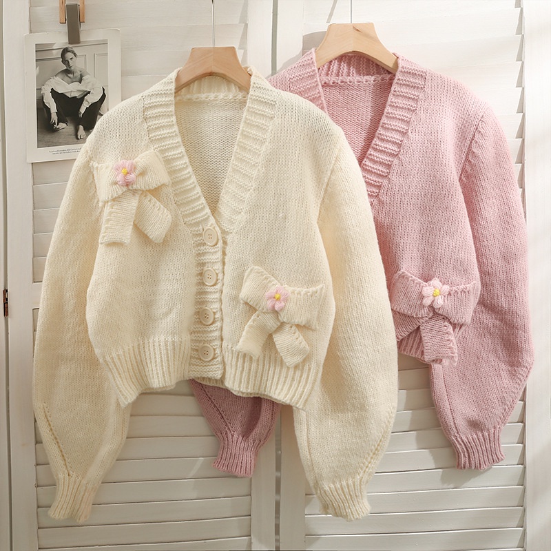 Hàng Sẵn_ Áo len Cardigan dáng ngắn màu sắc nhẹ nhàng retro Hadu shop