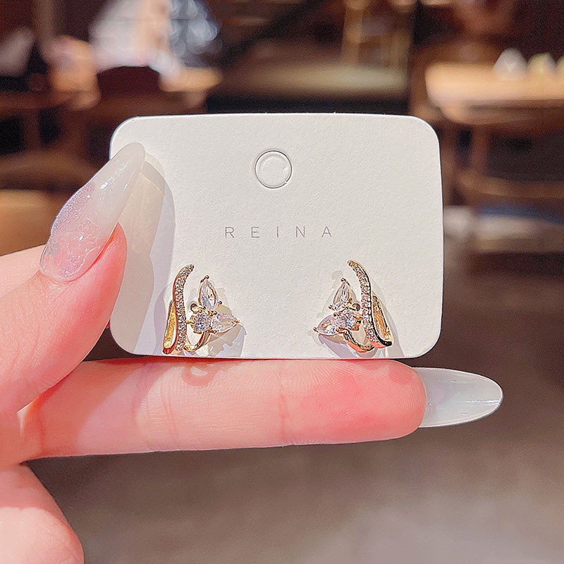 Bông Tai Mạ Bạc 925 Hình Hoa Đính Đá Zircon Thời Trang