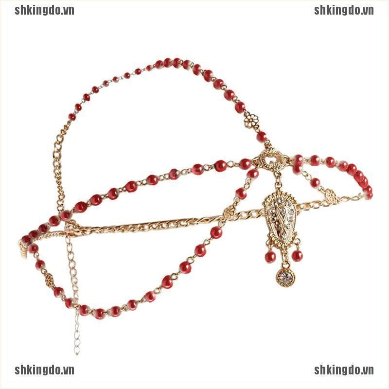 Chuỗi dây đeo đầu trang trí chuỗi hạt mặt đính đá cho cô dâu