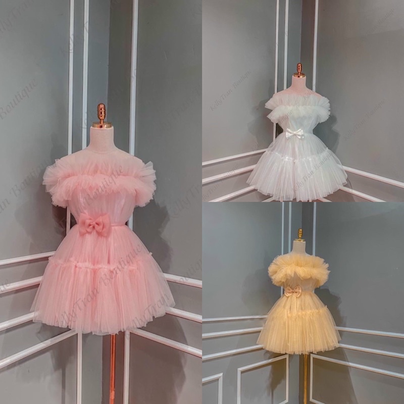 Đầm xoè cúp lưới bẹt vai phối nơ eo TRIPBLE T DRESS - size M/L - MS382V