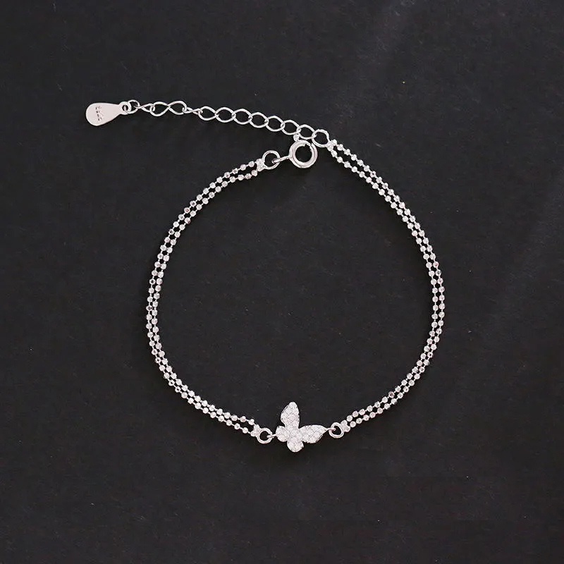 Vòng Tay Hai Lớp s925 Họa Tiết Bướm Đơn Giản Xinh Xắn Dành Cho Nữ | BigBuy360 - bigbuy360.vn