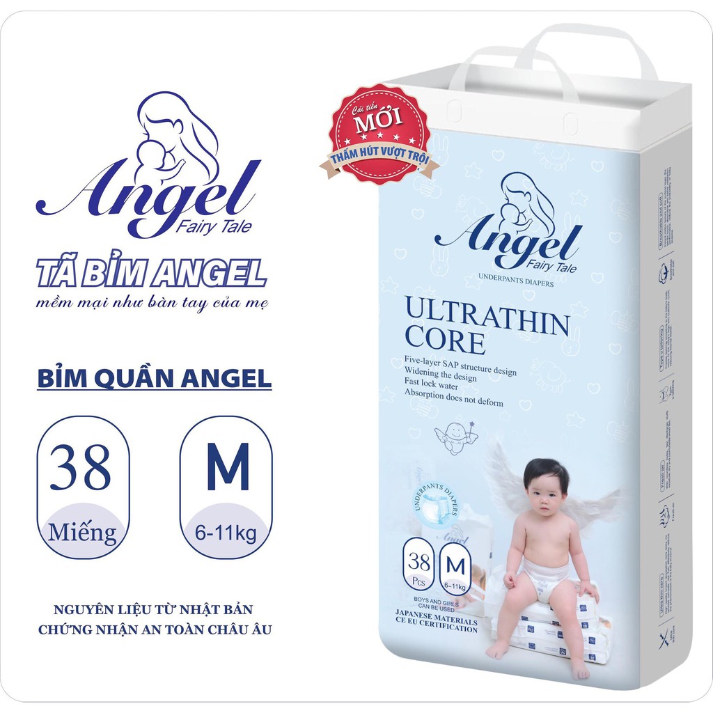 Bỉm Quần Angel Bao Bì Xanh Đủ Size M38, L36, XL34, XXL32, XXXL30