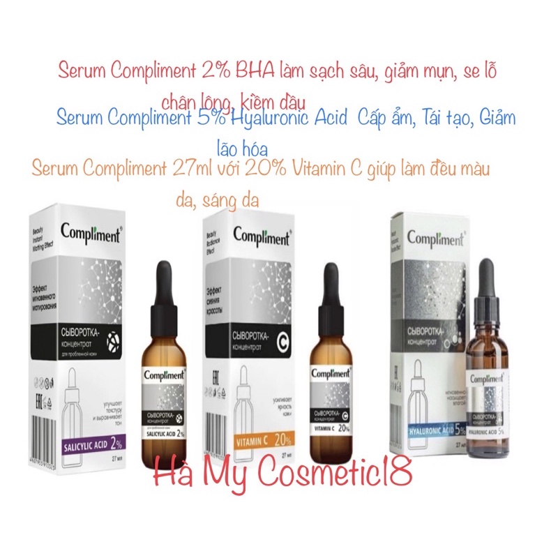 Serum Compliment các loại se lỗ chân lông , kiềm dầu , cấp ẩm