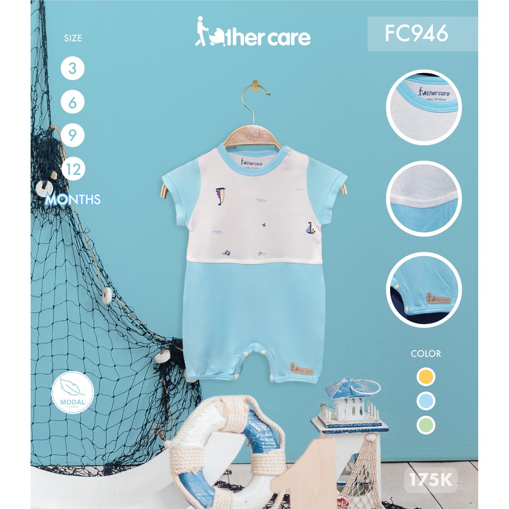 Body sơ sinh FatherCare Cộc Tay Cài Vai - Thuyền Và Biển FC946