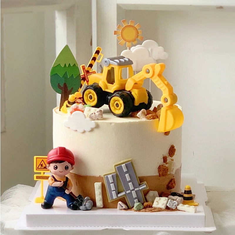 Mô hình xe công trường dùng để trang trí ​Topper cắm trang trí bánh kem hình chữ Happy Birthday