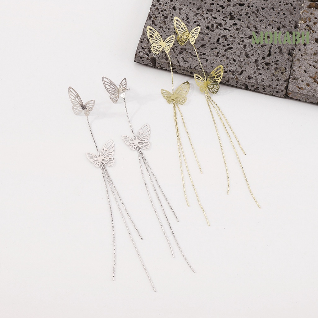 Bông Tai Dáng Dài Hai Lớp Bằng Kim Loại Hình Bướm Thời Trang Dự Tiệc Cho Nữ