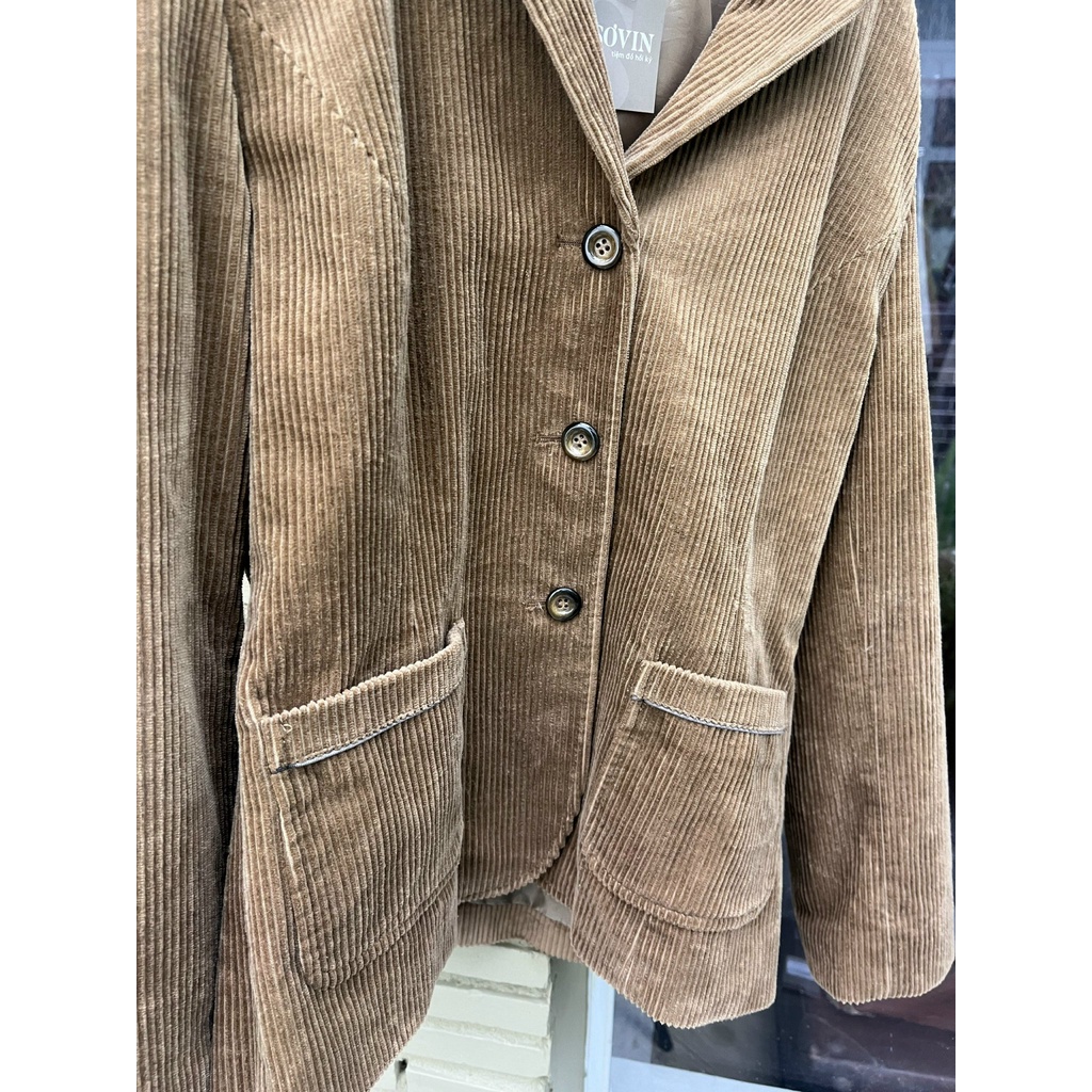 Áo Khoác Blazer Nữ Seconhand Nhung Tăm Nâu Vàng - Vest 2hand