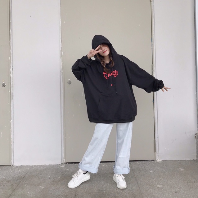 Áo hoodie da cá in chữ Hàn | BigBuy360 - bigbuy360.vn
