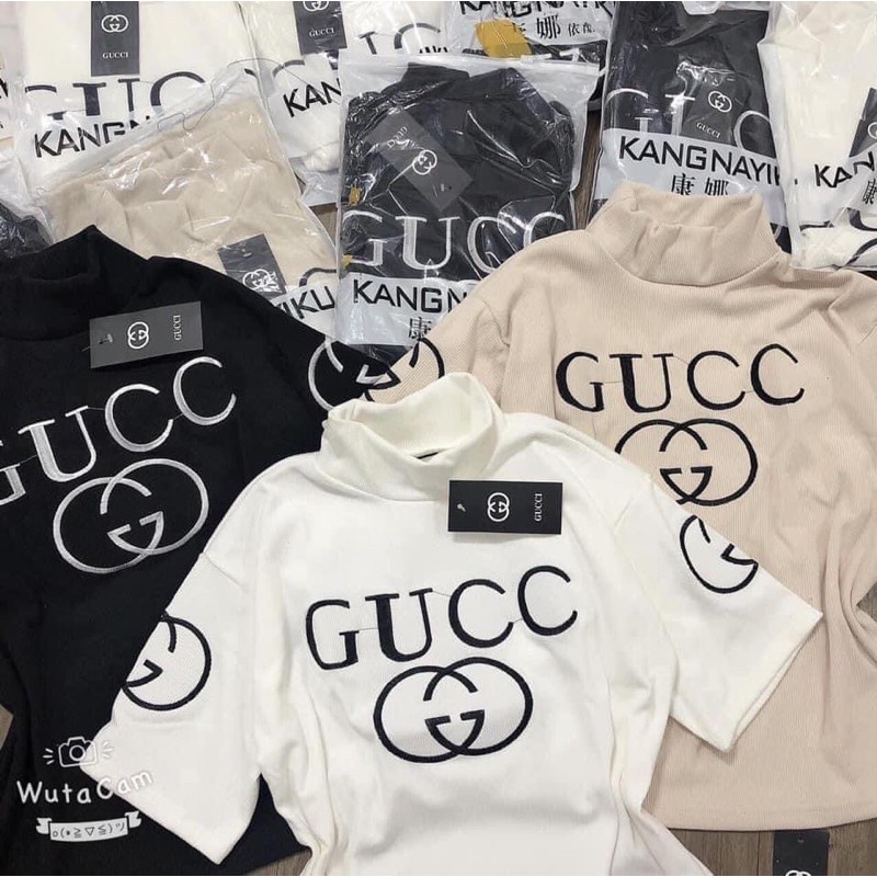 Áo phông cộc thêu GG cổ 3p