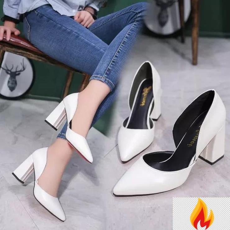 Giày Cao Gót Nữ Công Sở Da Bít Mũi Phong Cách Sang Trọng Đế Vuông Chuẩn 7 Phân CTS-PN956 (Hình thật) -lkh*