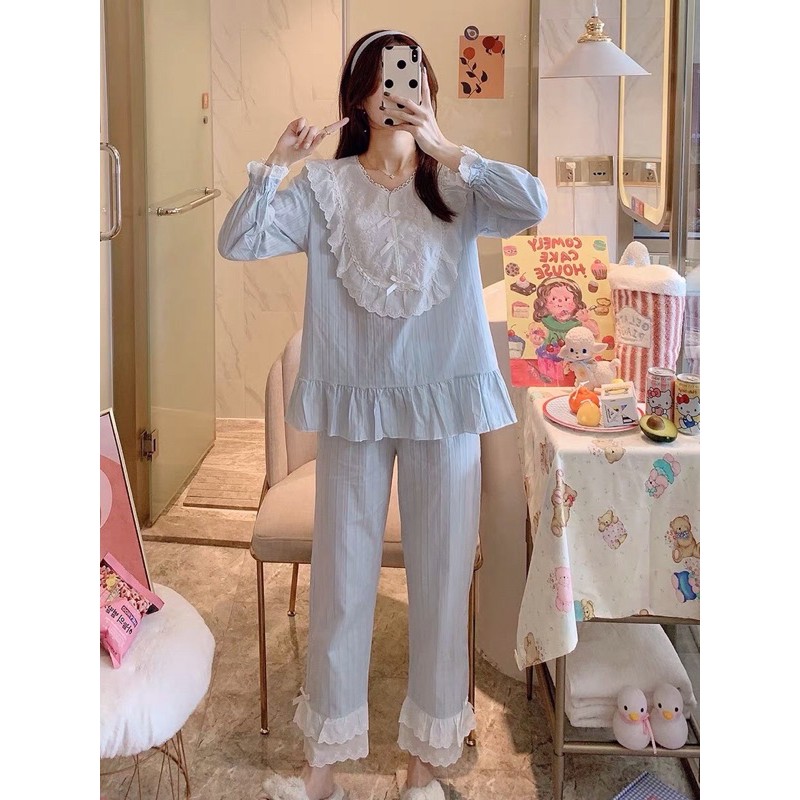 Đồ ngủ cao cấp ren viền cổ (có ảnh thật) - Sẵn 2 màu | BigBuy360 - bigbuy360.vn