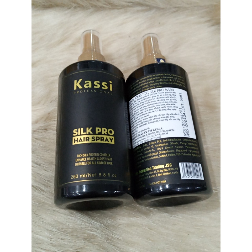FREESHIP Sữa / Xịt nước dưỡng tóc Kassi 250ml Silk Pro Hair Spay [chính hãng ] cấp ẩm, phục hồi tóc nát , bảo vệ tóc