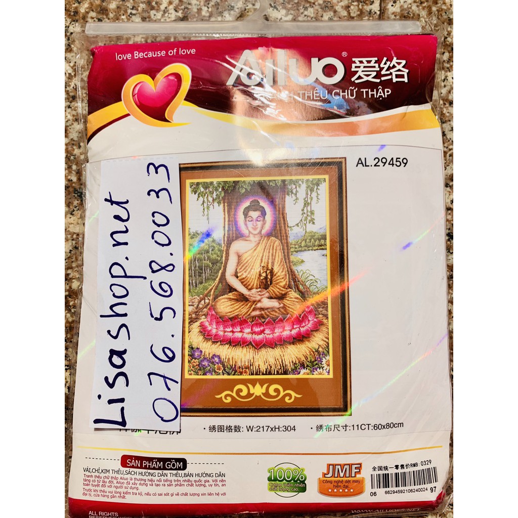 Tranh thêu chữ thập phật thích ca 60x80cm chưa thêu 29459