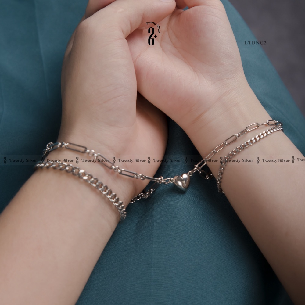 Vòng Tay Titan Cặp Đôi LTDNC2 Không Gỉ 20Silver. Lắc Tay Đôi Nam Châm Nam Nữ Tình Yêu
