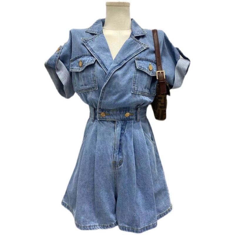 Áo liền quần Denim Hở Lưng Dáng Rộng Phong Cách Hàn Quốc Mới 2021 Dành Cho Nữ