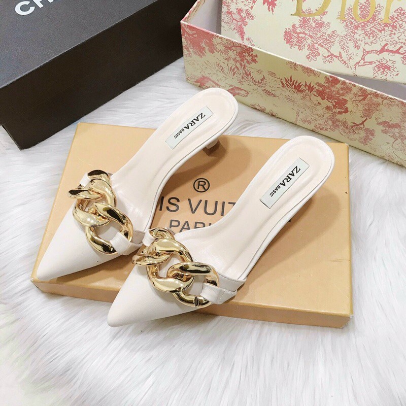 Sục cao gót Nữ CHIABMY Chất Da Lì Mịn Đẹp, Phối Dây Xích cao 5 cm