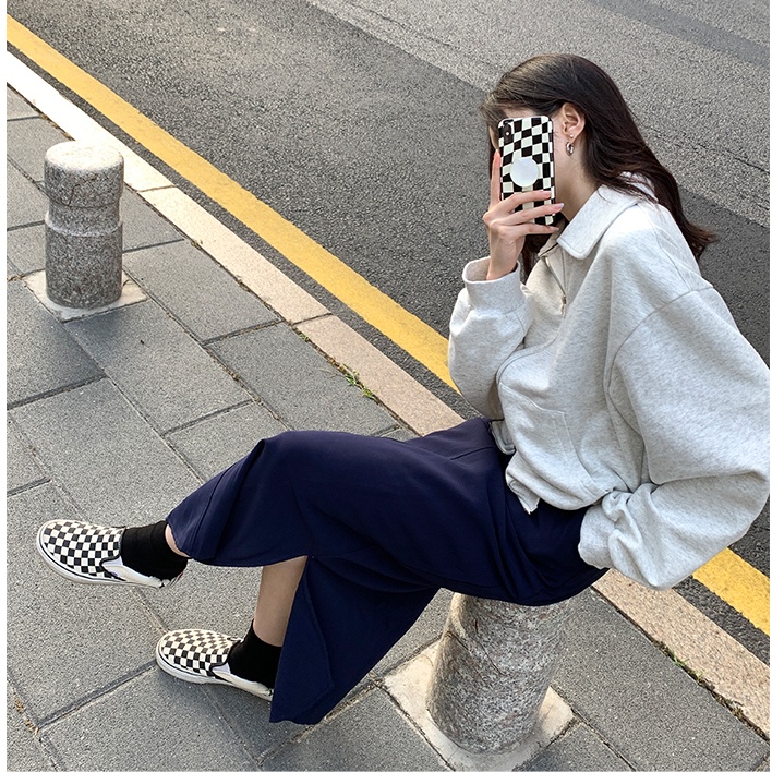 Áo Sweater Dáng Rộng Phối Khóa Kéo Thời Trang Mùa Thu Dành Cho Nữ