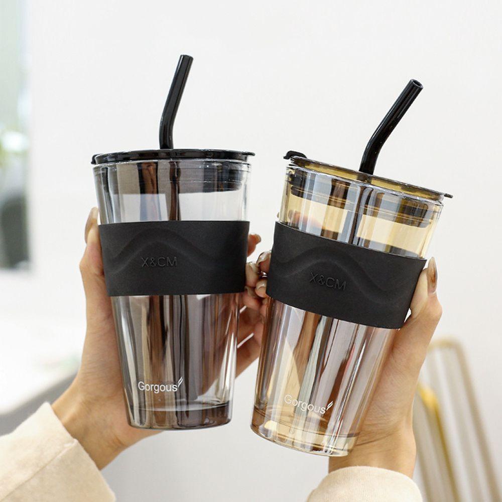 KUNHEV Bình Nước Thủy Tinh Trong Suốt Có Ống Hút Tiện Dụng Cho Bé